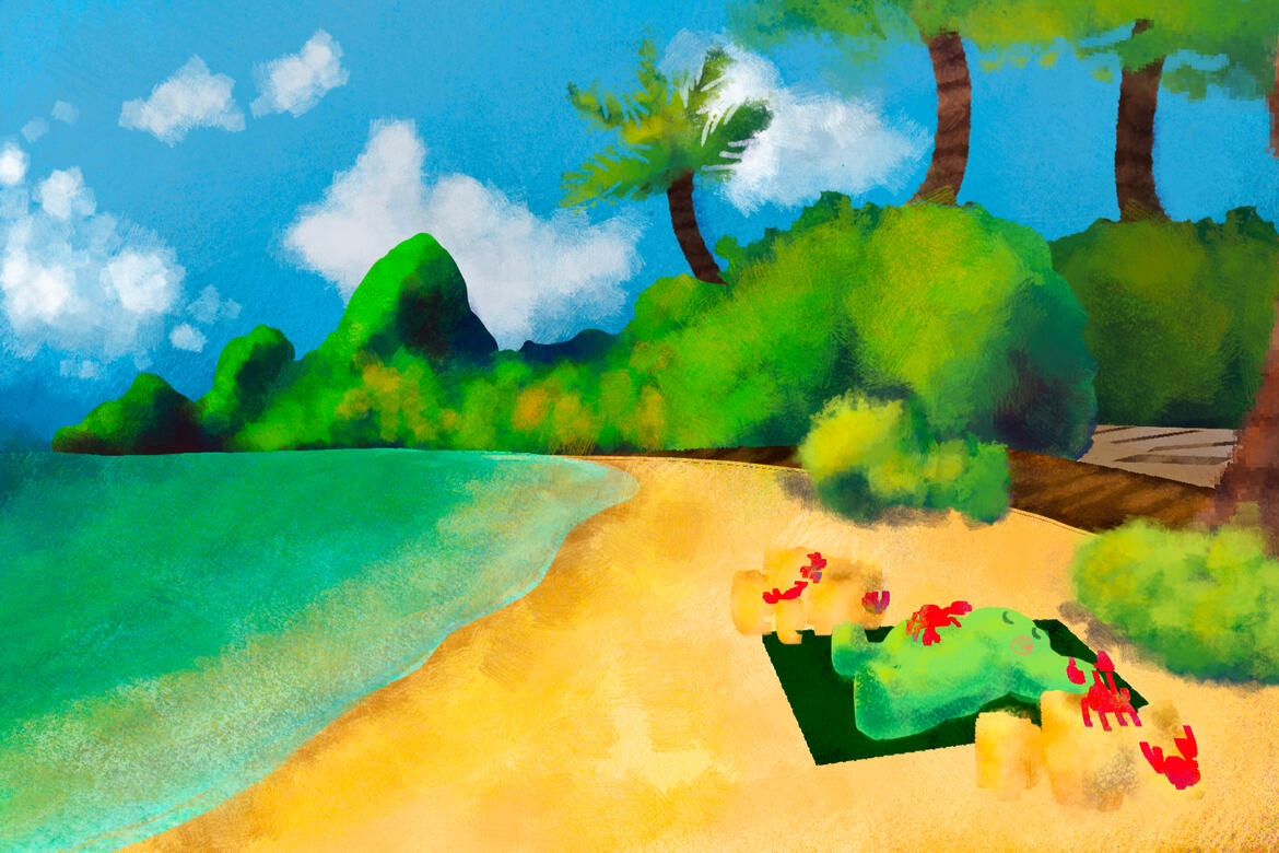 'Robert Goes on Holiday!!!' Illustration project, postcard #1