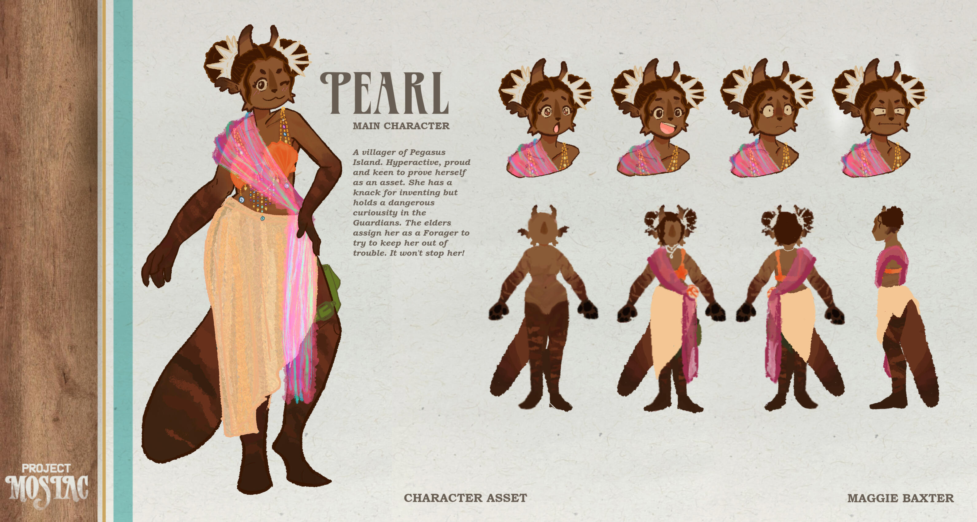 Character design page for 'Project Mosiac'. See more under the projects tab.